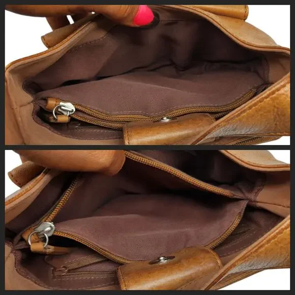 Vintage Fossil Purse Brown Tan Cognac Weathered Y2k 2000s Shoulder Boho Leather - Picture 13 of 16